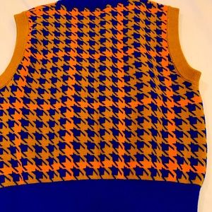 Vintage Crew Neck Mustard & Royal Blue Geometric Sweater Vest Size S